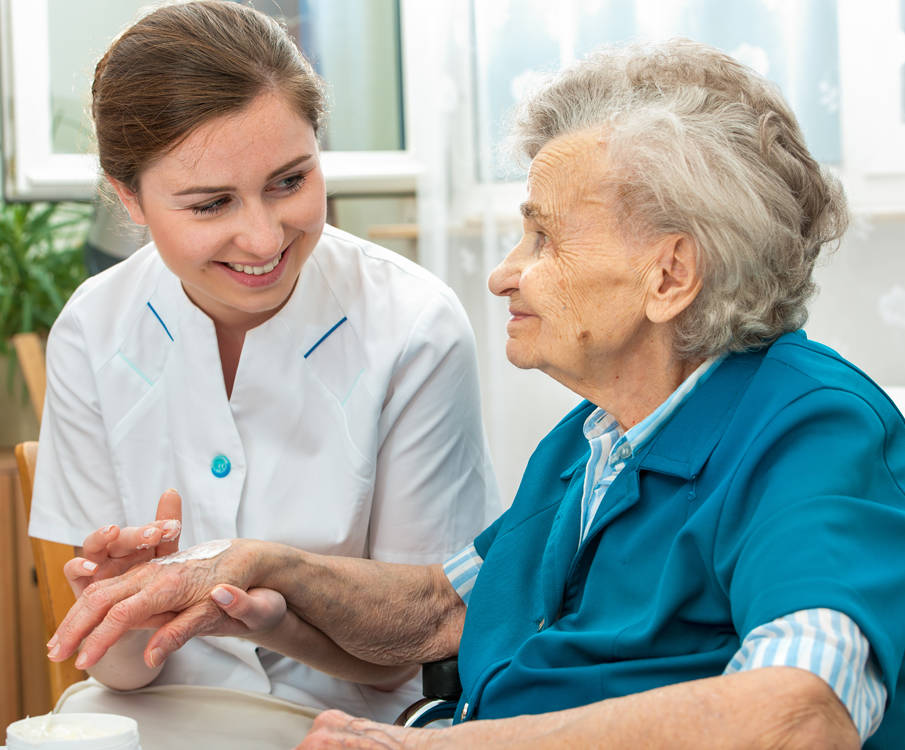 elder lady with nurse